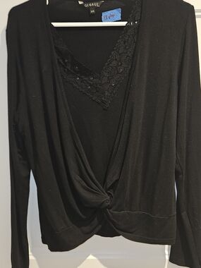 George Black Lace-Trim Twist-Hem Top
